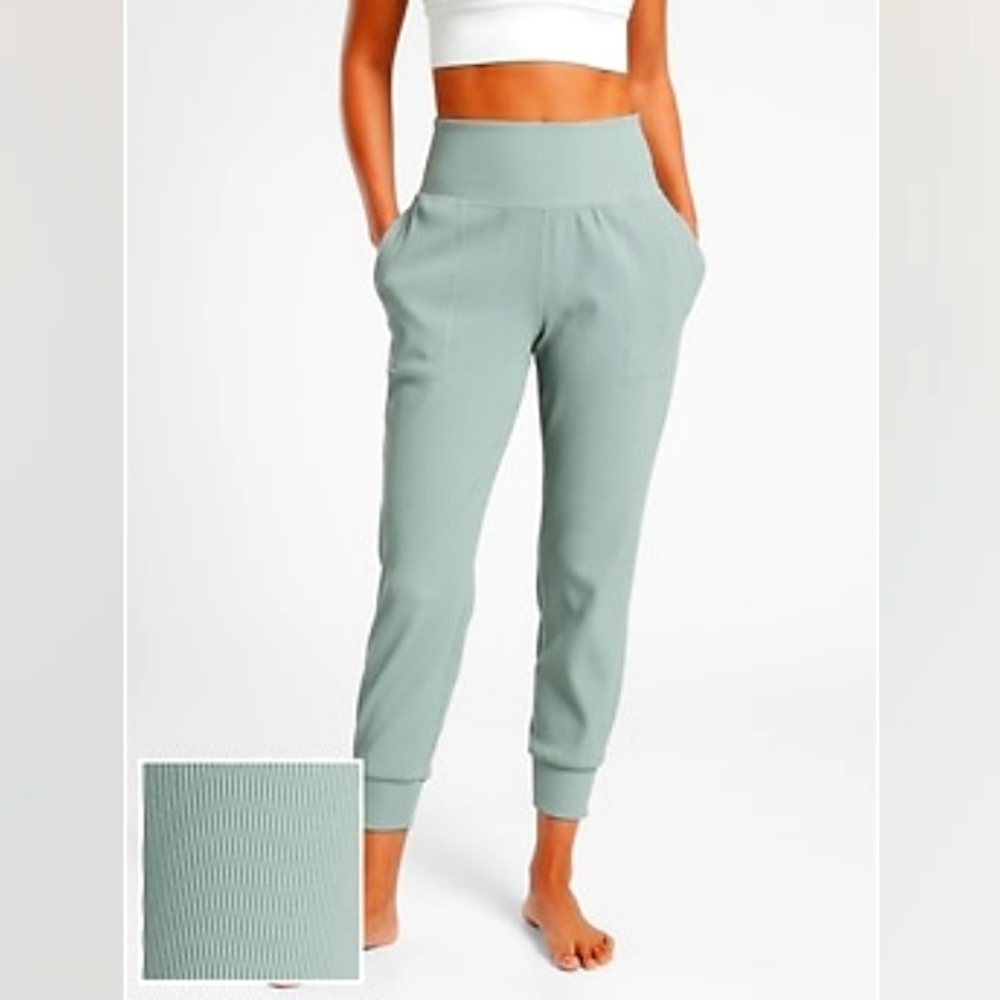 Athleta Women's Teal Blue Salutation Rib High Rise Jogger Size Large. - Picture 1 of 11